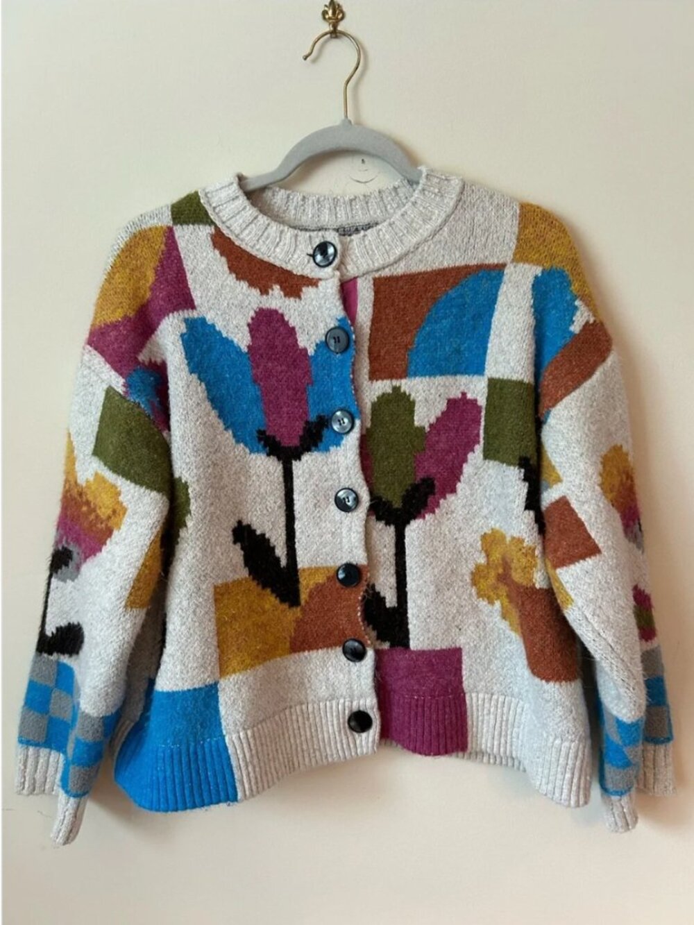Free People Tulip Whirl Floral Cotton Blend Cardigan oversized size S - Picture 2 of 6